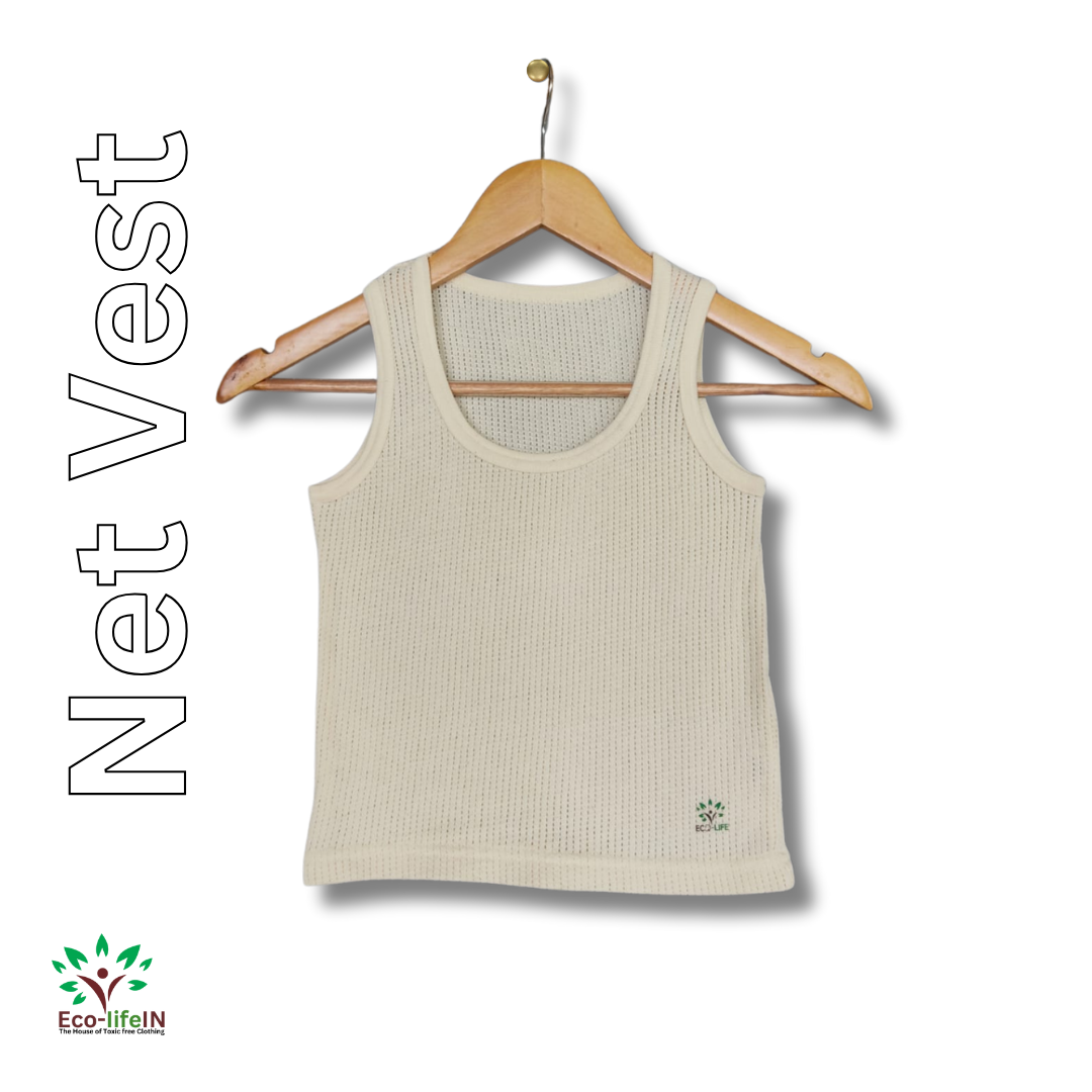 Eco life Boy's Toxic free Undyed and Unbleached Pure Cotton Net Vest - Pack of 3
