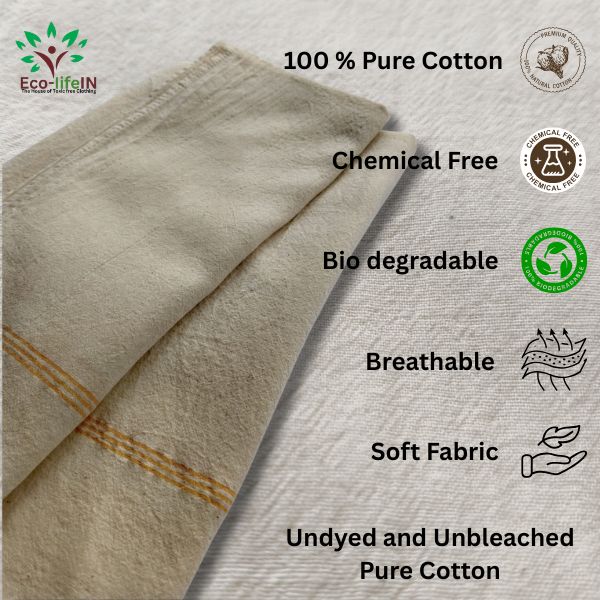 Eco life Undyed and Unbleached Soft Pure Cotton Bath Towel -  Pack of 3