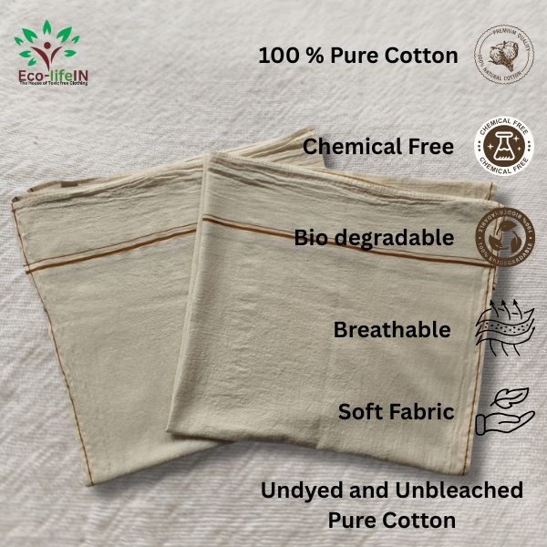 Eco life Undyed and Unbleached Soft Pure Cotton Bath Towel Medium-  Pack of 3