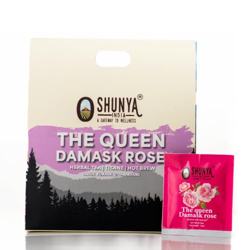 Shunya India® The Queen Damask Rose Tea (20 Tea Bags, 3g Each) - Herbal Infusion Flower Tea Tisane, Natural Antioxidant, Immunity Support, Caffeine-Free Hot Brew