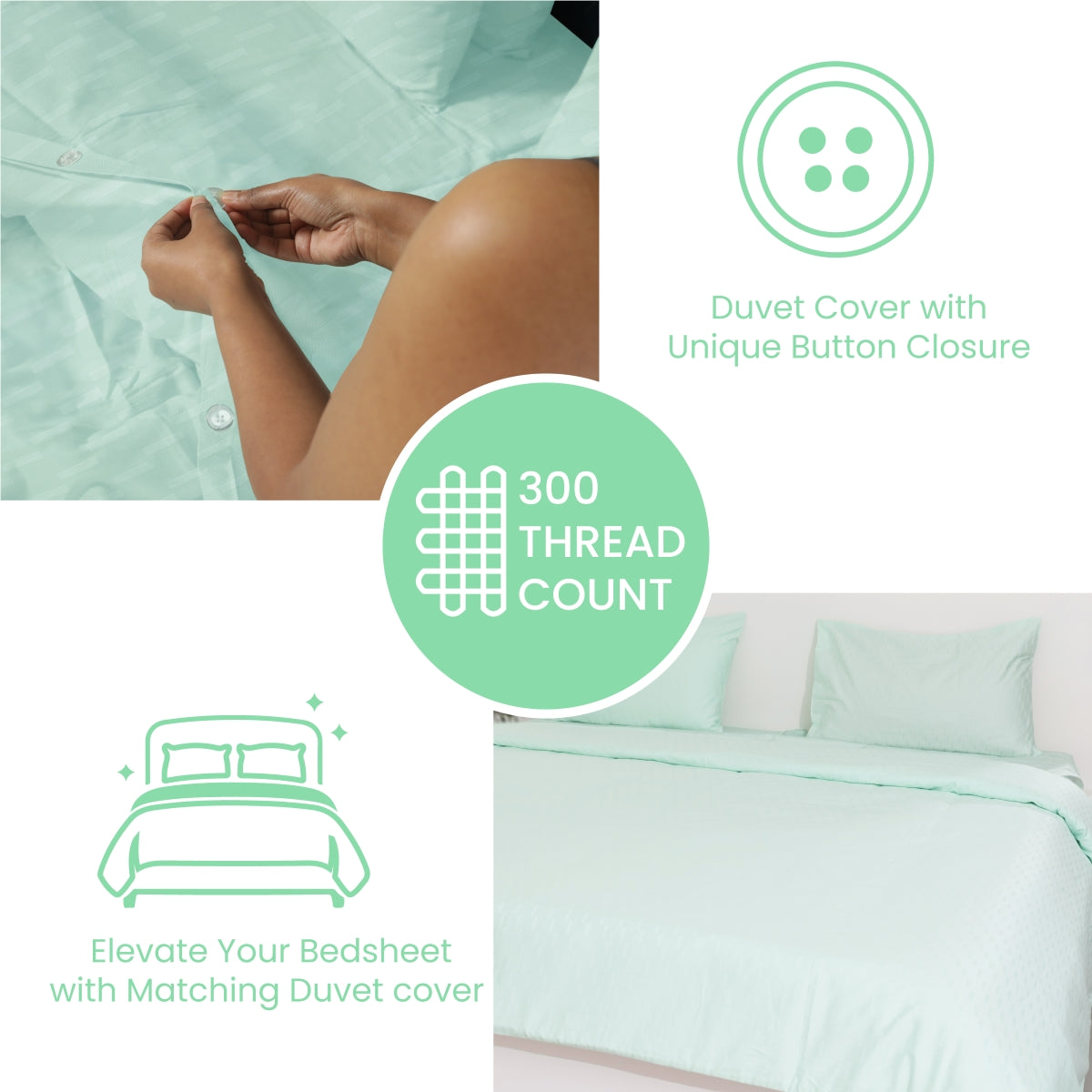Moonlight Jade, 300TC, Step Design Bedsheet Set