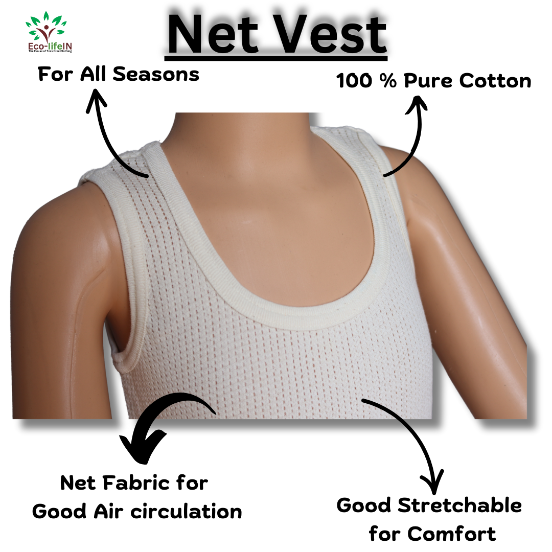 Eco life Boy's Toxic free Undyed and Unbleached Pure Cotton Net Vest - Pack of 3
