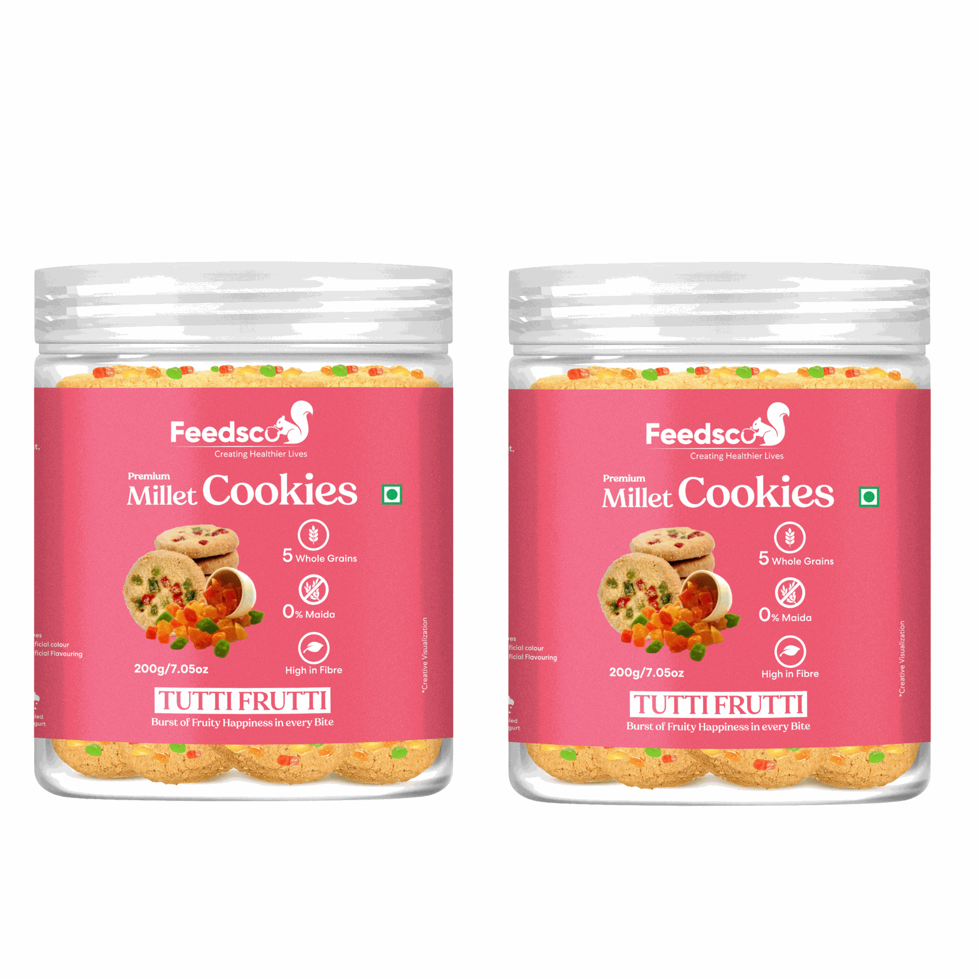 Feedsco Millet Tutti Frutti Cookies - 200gm Pack of 2 - Multigrain, Premium Handmade Healthy Snack Biscuits | No Preservatives | Ideal Kids Snack, Tiffin Box Treat