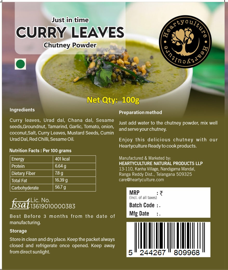Heartyculture Curry Leaves Chutney In a Minute 100 G
