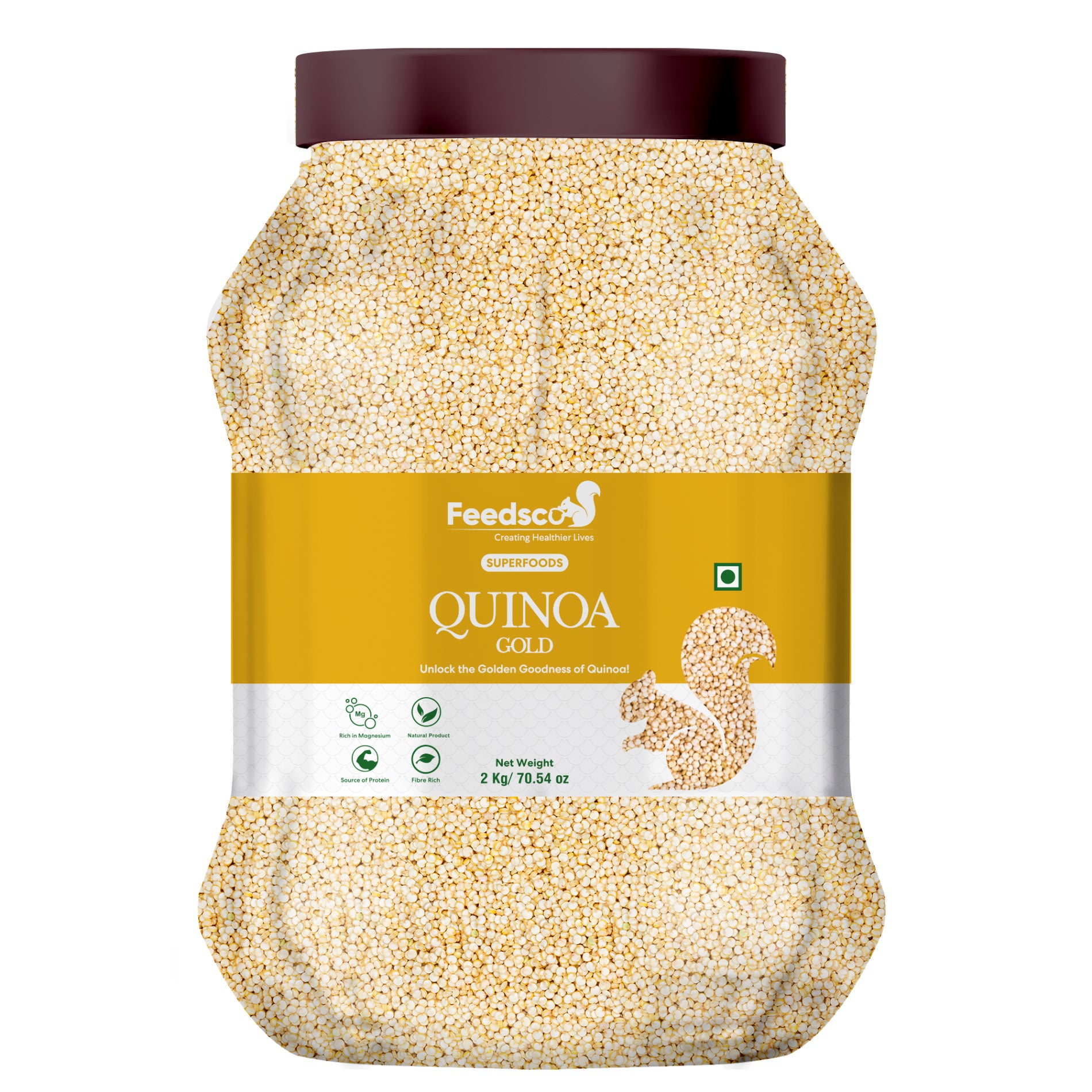 Feedsco Quinoa 2 kg - Gluten Free Breakfast | High Protein and Fibre | Quinoa Seeds | Cooks like Rice Superfood | Healthy Breakfast, Diet Food