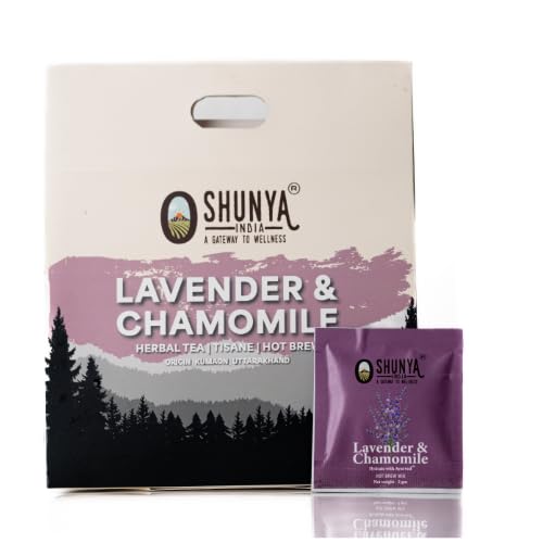 Shunya India® Lavender and Chamomile Tea Tisane (20 Tea Bags, 3g Each) - Herbal Infusion Flower Tea, Natural Relaxation, Calming and Caffeine-Free Hot Brew