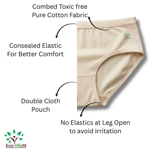 Eco-Life Kid's (Boy's and Girl's) Undyed and unbleached cotton panty - 3 piece pack