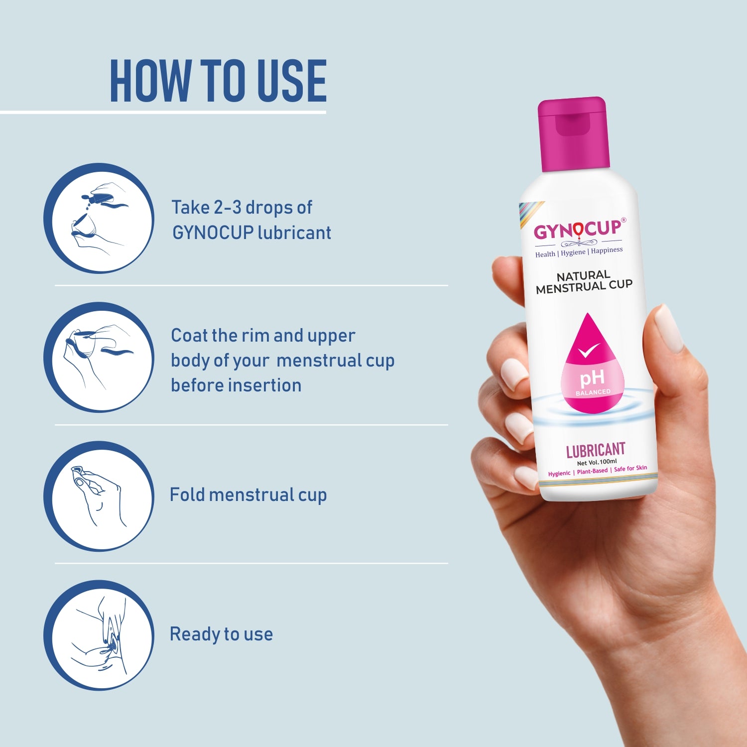 Gynocup Menstrual Cup Lubricant Water based & pH Balanced, hypoallergenic and safe for use, Helps to wear Menstrual Cup Lubricant