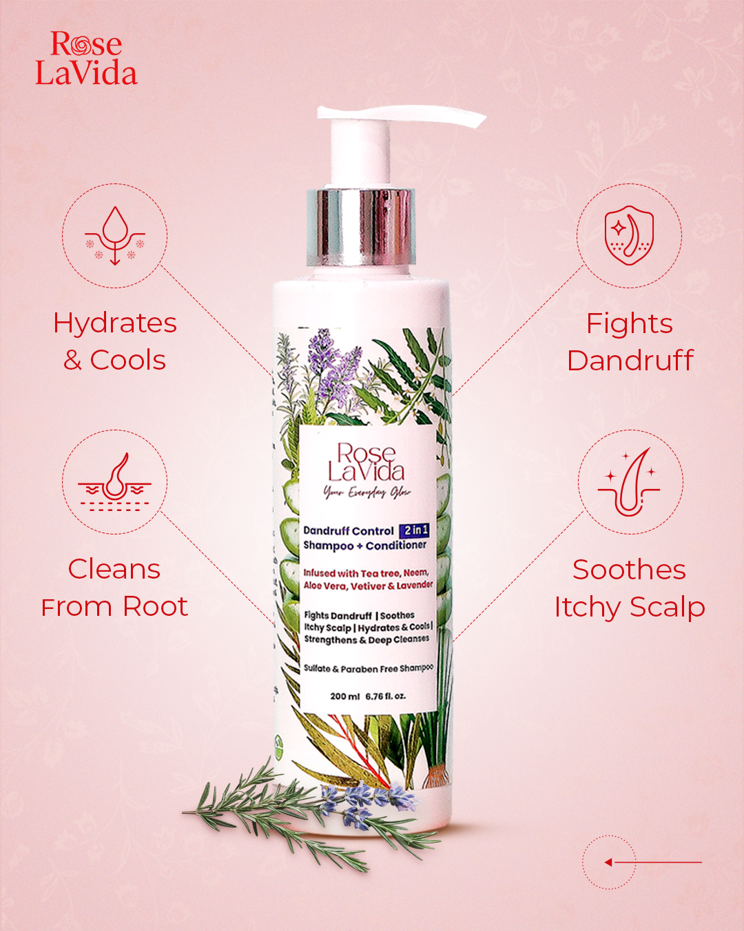 Ayurvedic Tea tree flake free Dandruff Control 2 in 1 Shampoo + Conditioner