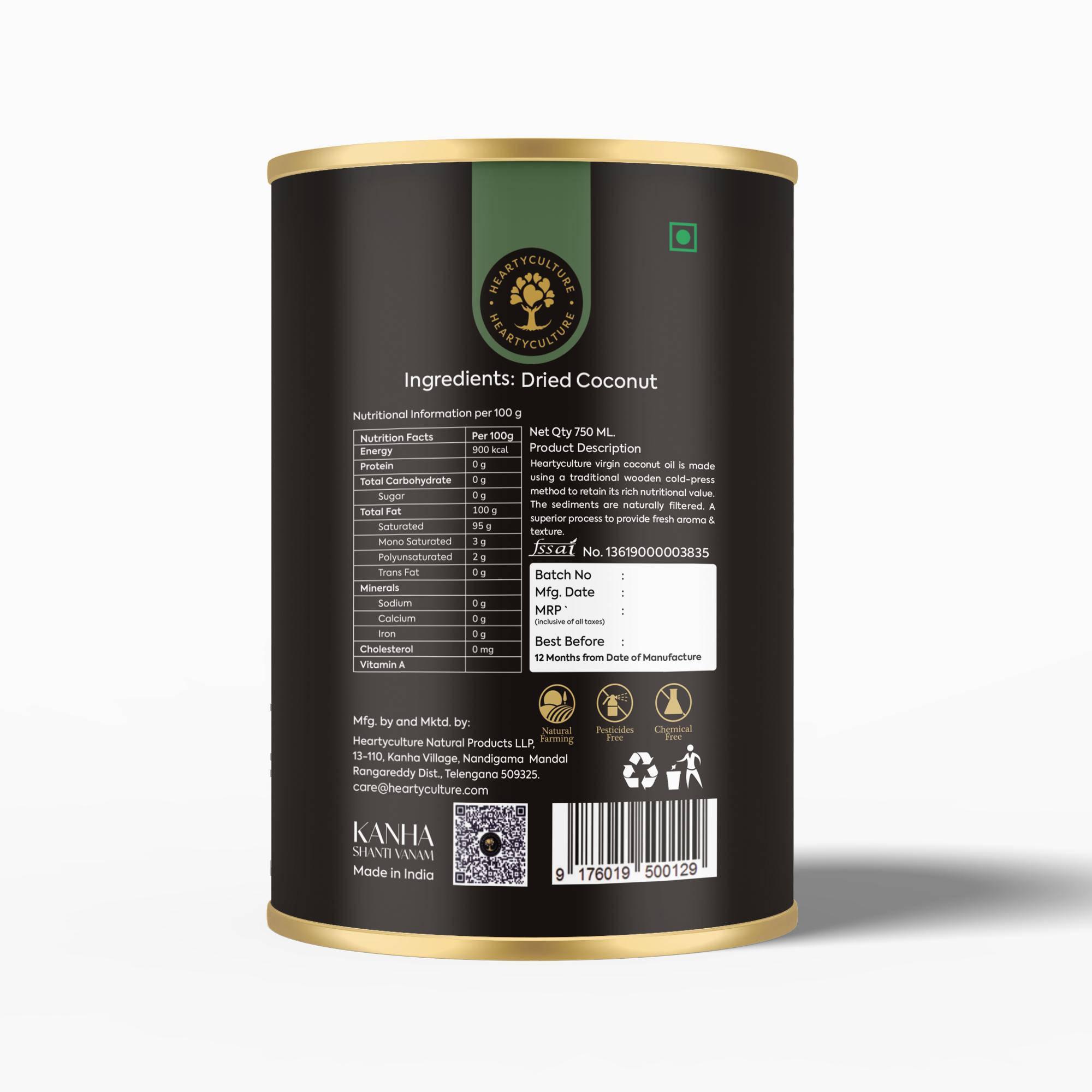 Heartyculture Coconut Oil 750 Ml
