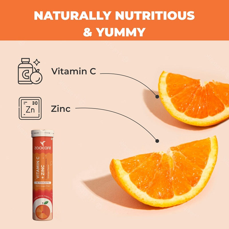 Zaocare Vitamin C & Zinc Effervescent Tablets For Glowing Skin | Immunity Booster | For Men & Women