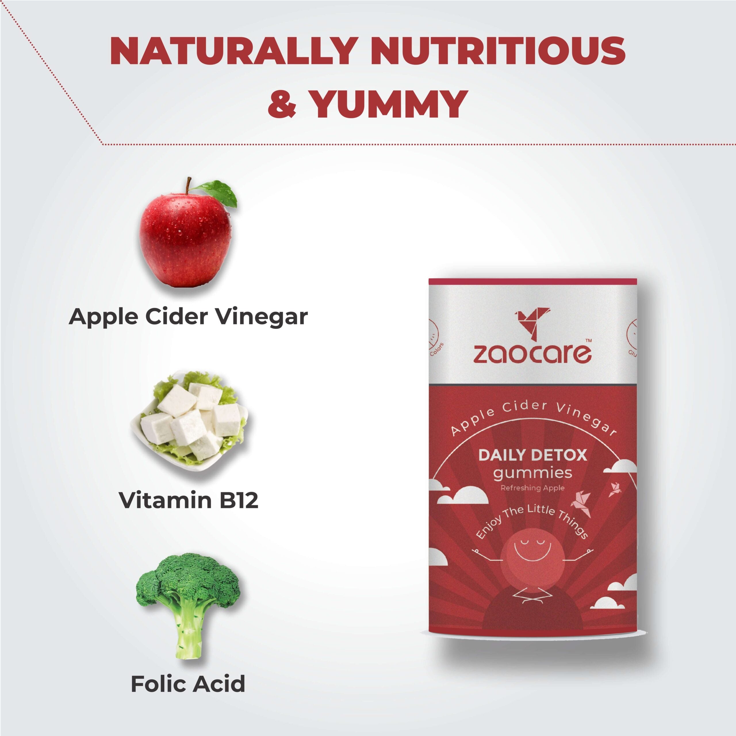 Zaocare Daily Detox Gummies For Fat Loss & Digestion|With Apple Cider Vinegar|100% Vegan