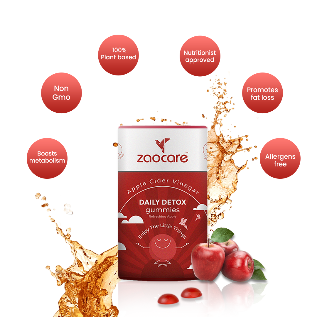 Zaocare Daily Detox Gummies For Fat Loss & Digestion|With Apple Cider Vinegar|100% Vegan