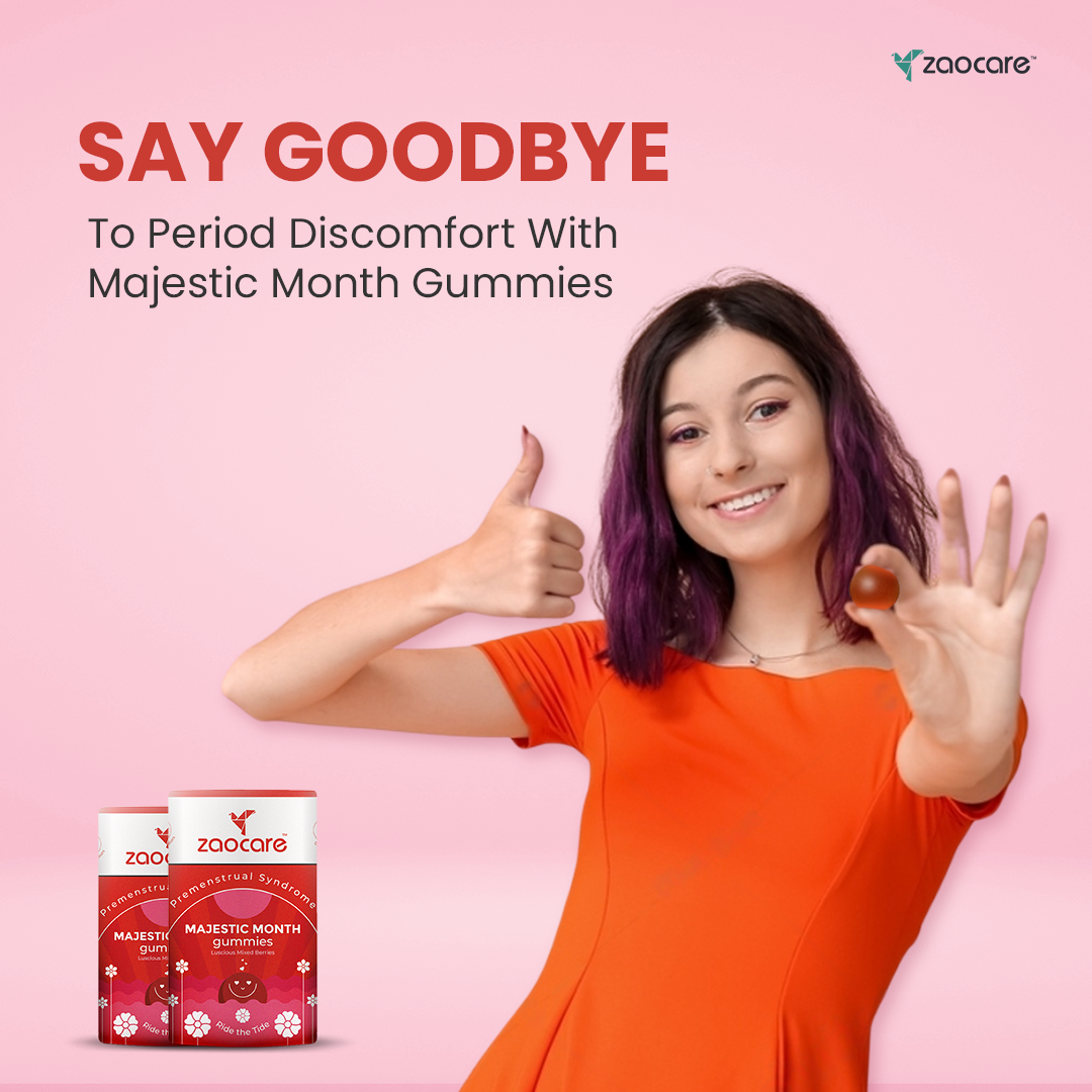 Zaocare Majestic Month Gummies For Premenstrual Syndrome & Period Pain Relief | No Side Effects