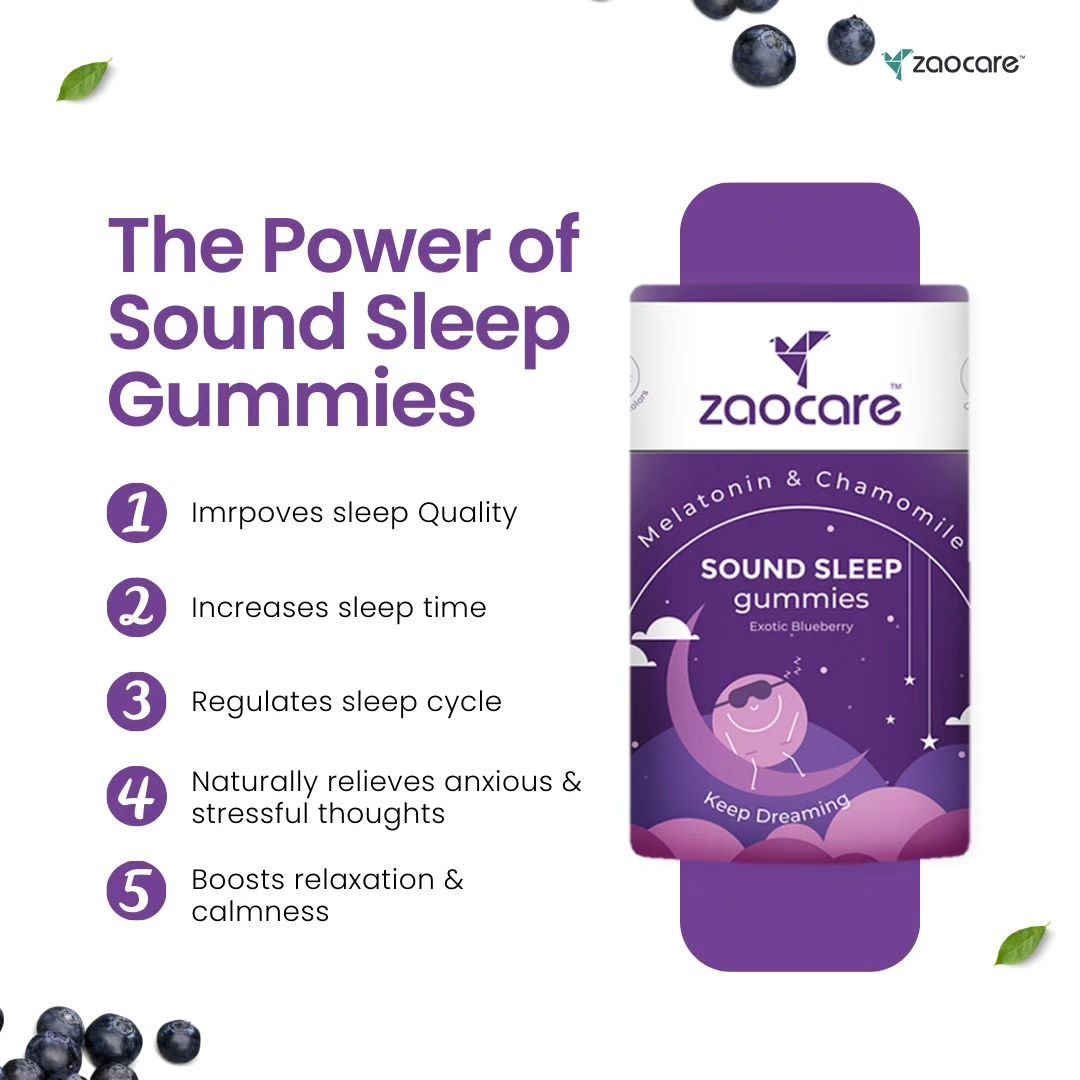 Zaocare Sound Sleep Gummies | Non Habit Forming | Plant Based | With Melatonin, Chamomile & Ashwagandha