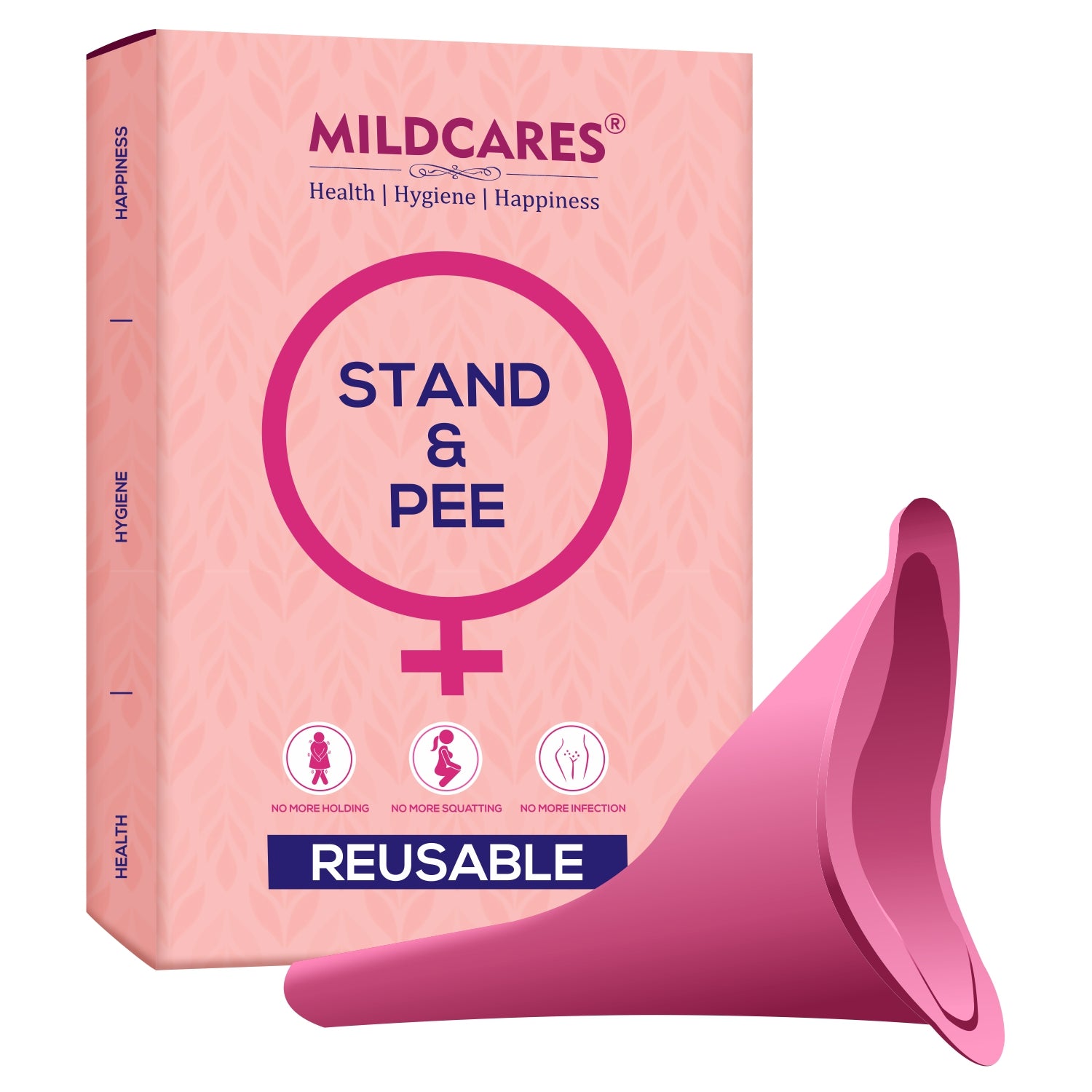 Mildcares Reusable Stand and Pee Female Urination Device Pink ( Pack of 1 ) Reusable Female Urination Device