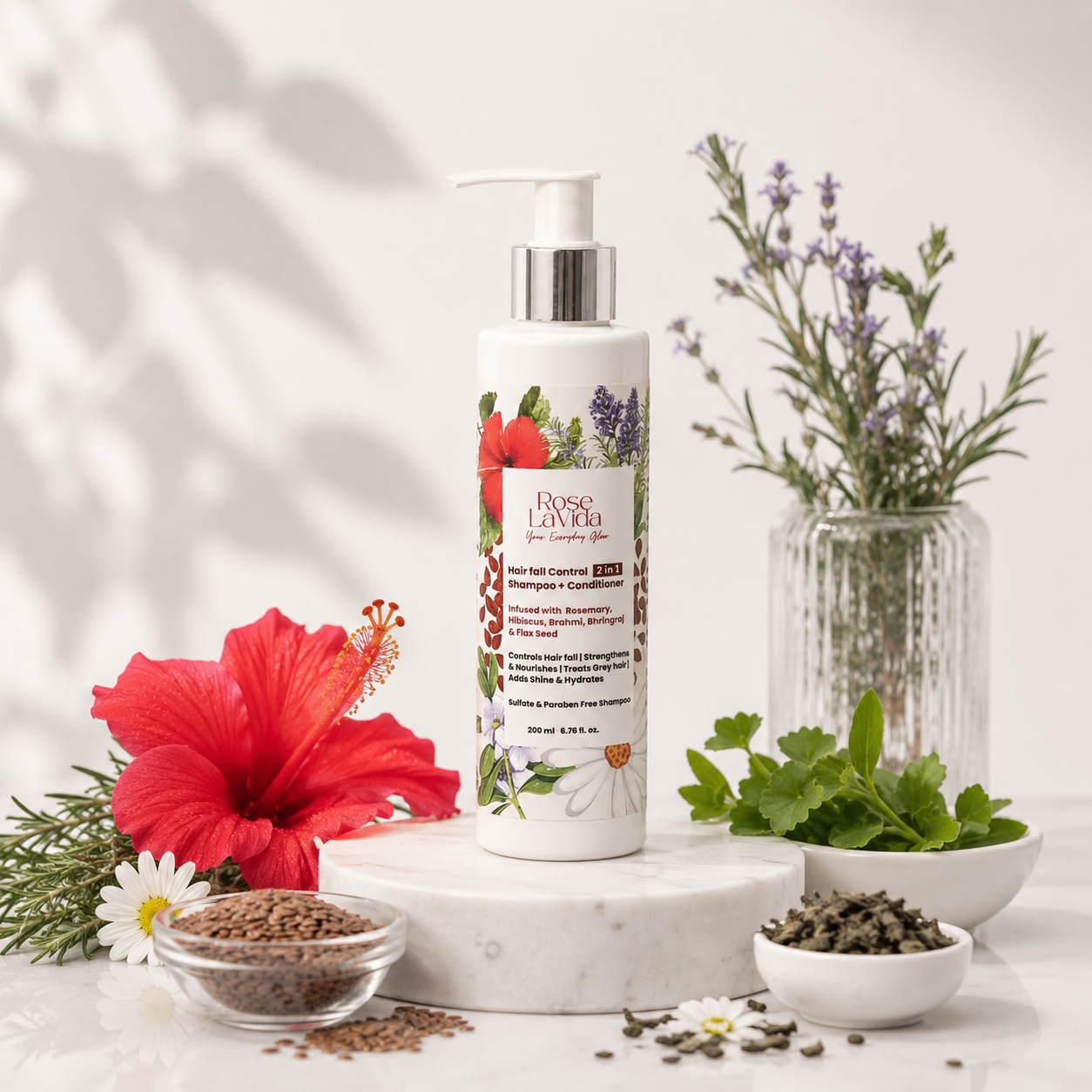 Rose Lavida Ayurvedic Rosemary Strength & Shine 2-in-1 Shampoo + Conditioner For Hairfall Control | With 5 Plant Herbs | For All Hair Types
