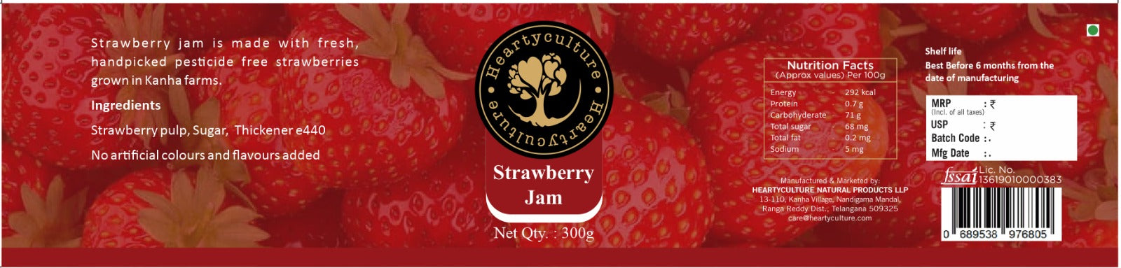 Heartyculture Strawberry Jam 300 G