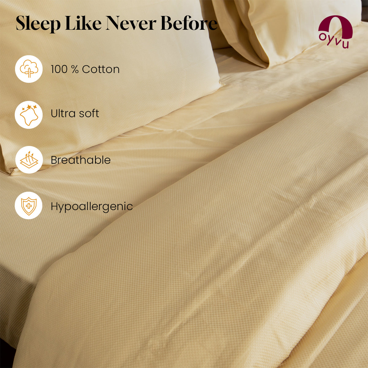 Almond Buff, 300TC, Microchecks Bedsheet Set