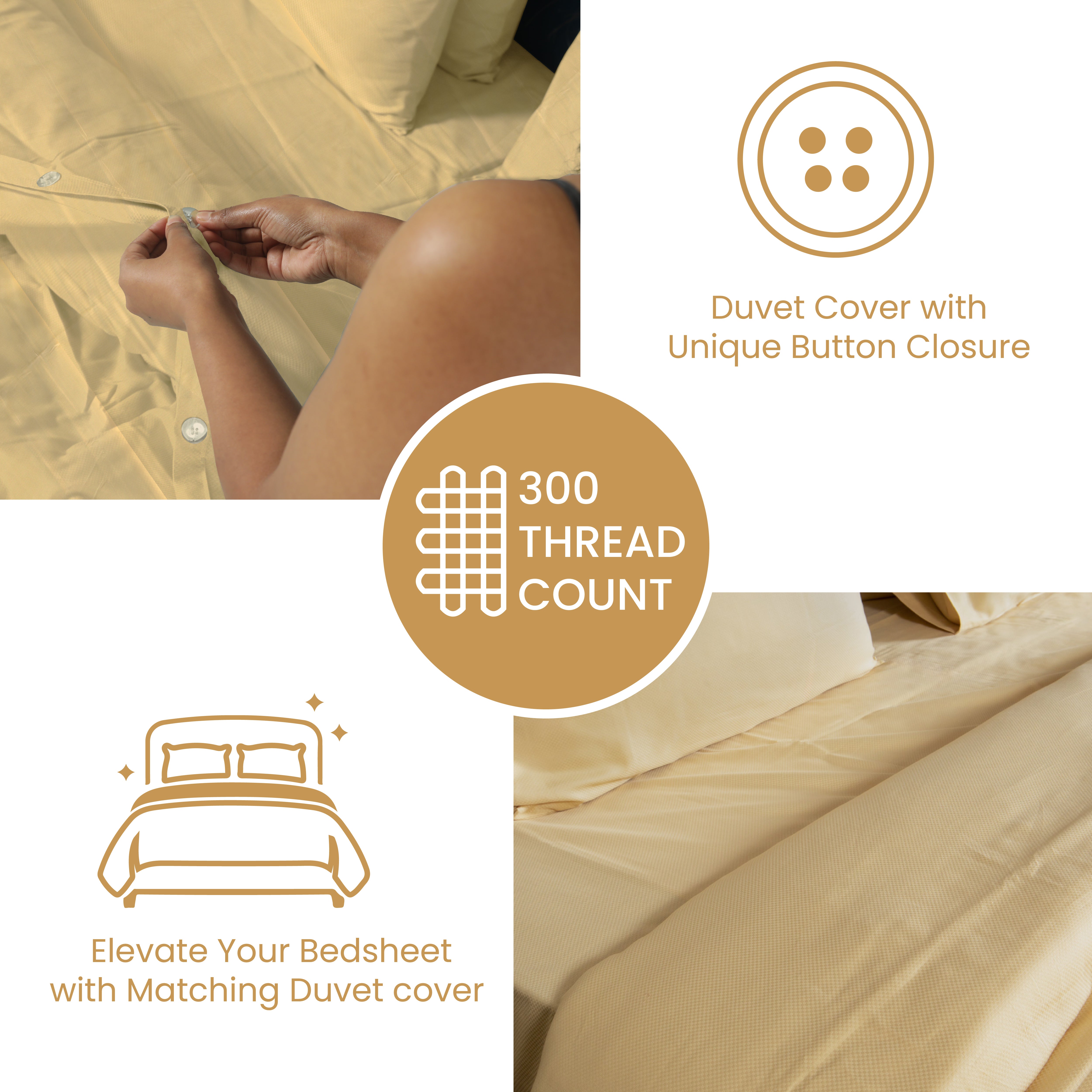 Almond Buff, 300TC, Microchecks Bedsheet Set