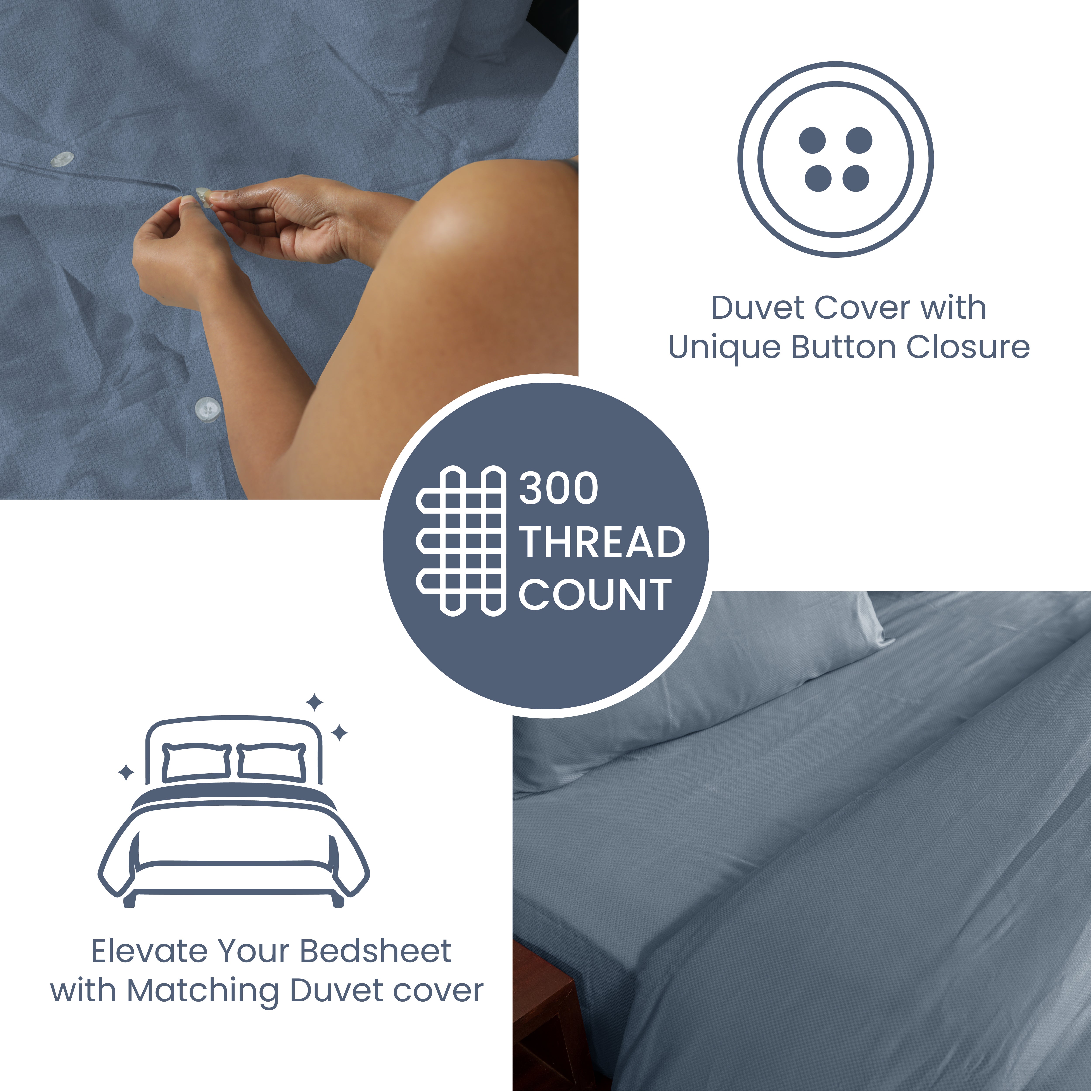 Mineral Blue, 300TC, Microchecks Bedsheet Set