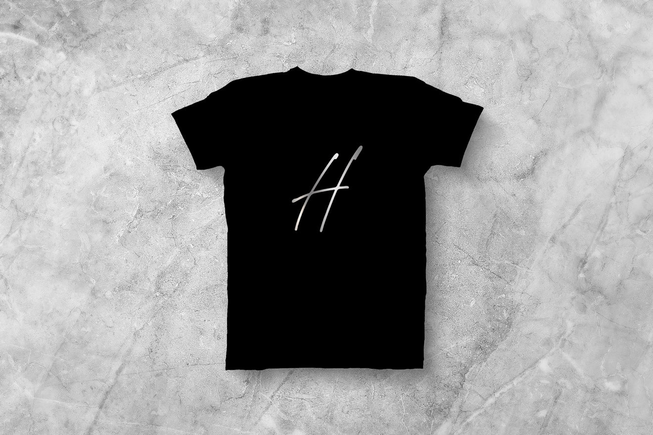 Black with Brushed Metallic Silver H Unisex Tee