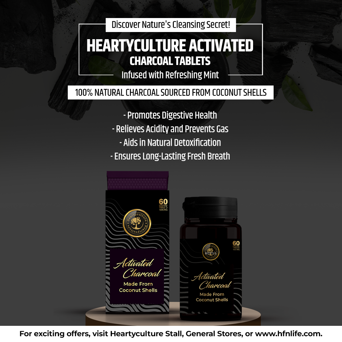 Heartyculture Activated Charcoal Tablet (Pack of 60 tablet)