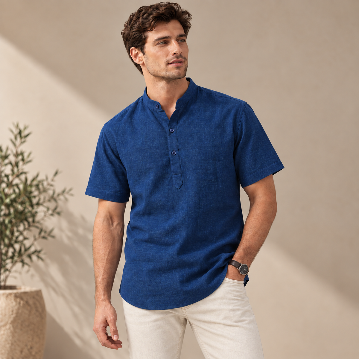 UNHELD Men Hemp Half Sleeve Water Repellent Odor Control Short Kurta