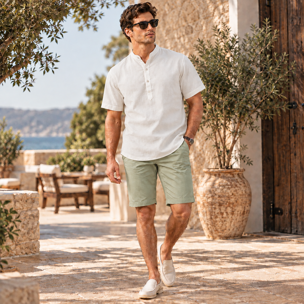 UNHELD Men Hemp Half Sleeve Water Repellent Odor Control Short Kurta
