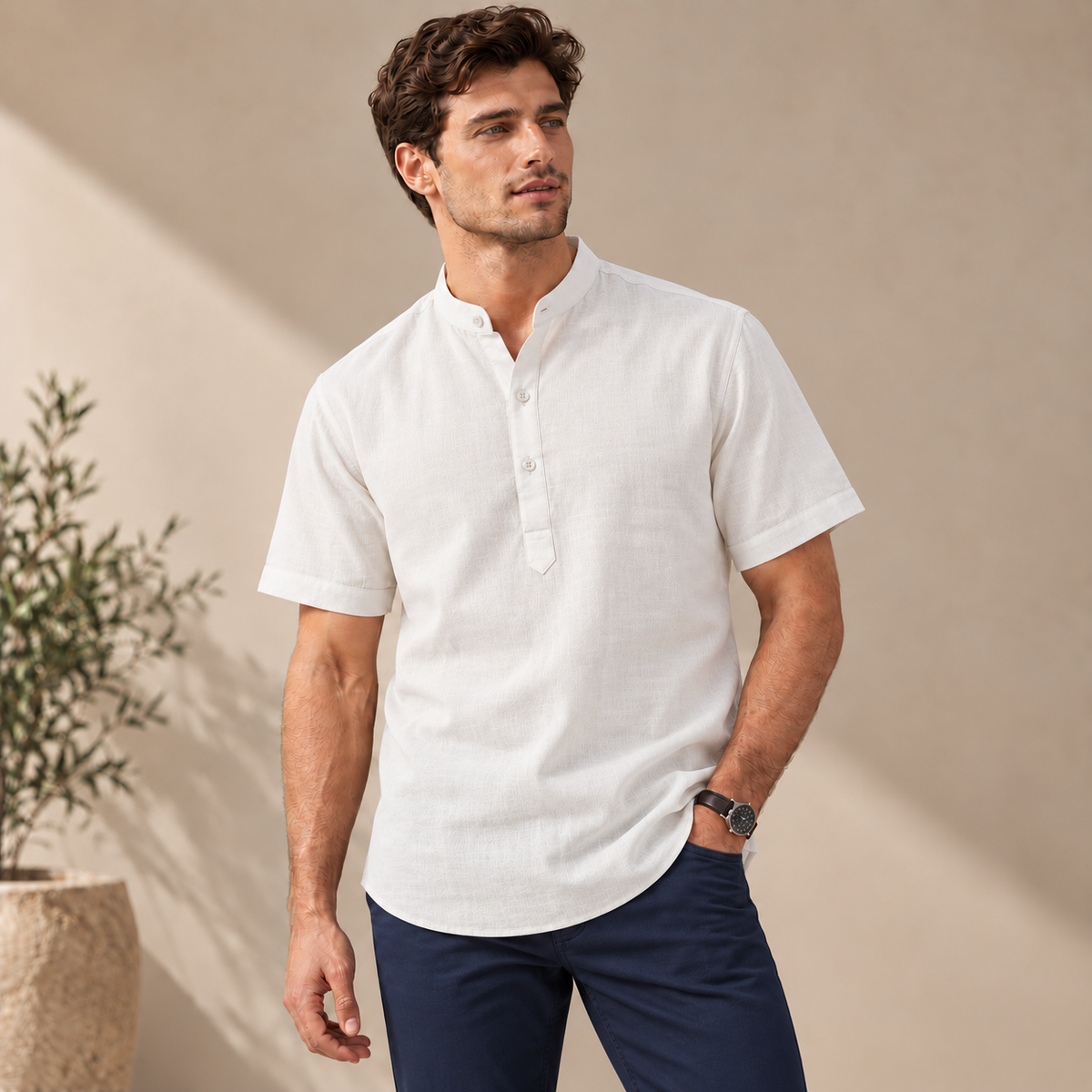 UNHELD Men Hemp Half Sleeve Water Repellent Odor Control Short Kurta