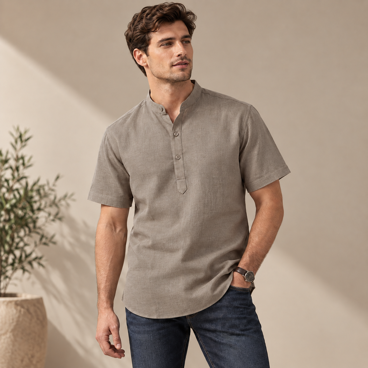 UNHELD Men Hemp Half Sleeve Water Repellent Odor Control Short Kurta