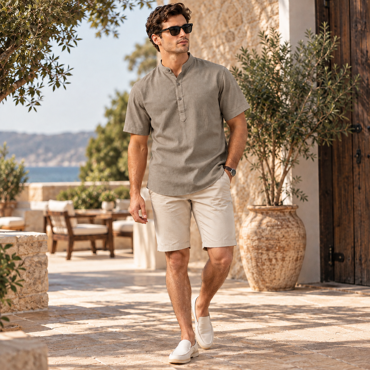 UNHELD Men Hemp Half Sleeve Water Repellent Odor Control Short Kurta