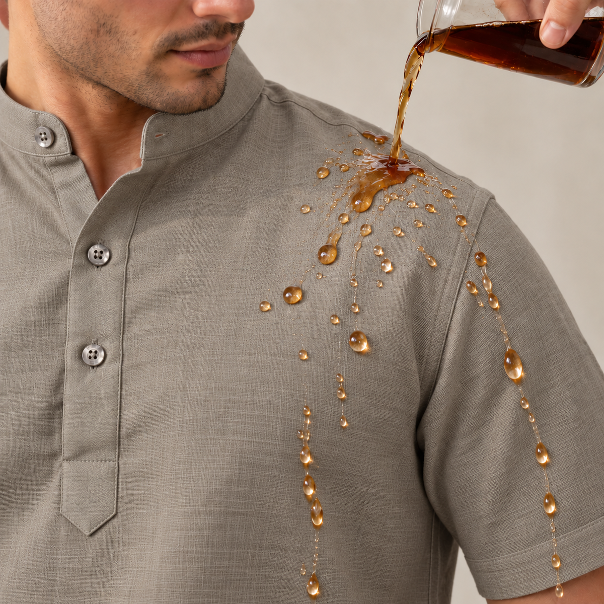 UNHELD Men Hemp Half Sleeve Water Repellent Odor Control Short Kurta