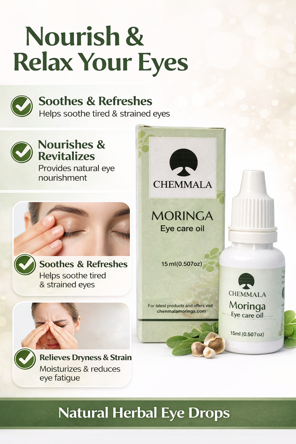 Chemmala Moringa Eye Care Oil Natural Herbal Eye Drops | Supports Ey Chemmala Moringa Eye Care Oil Natural Herbal Eye Drops | Supports Ey