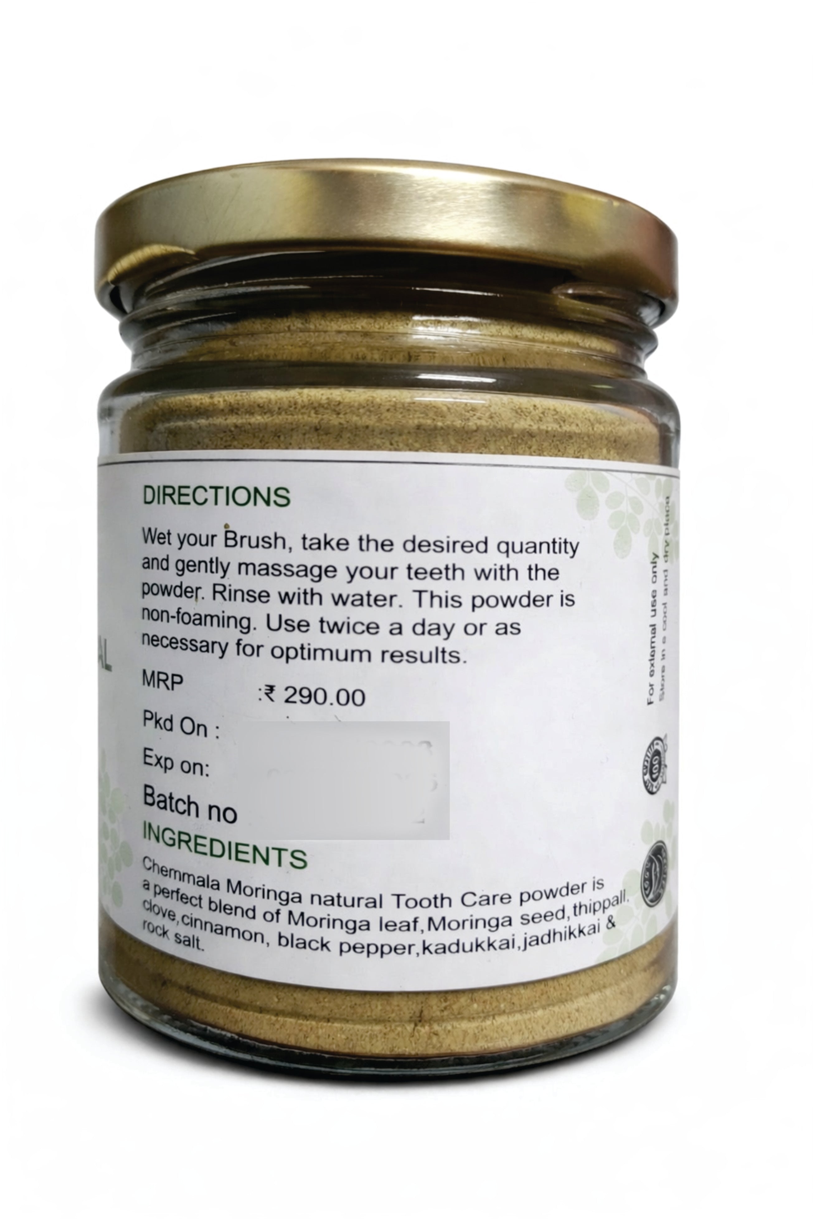 Chemmala Moringa Herbal Tooth Powder – Natural Oral Care for Strong Teeth, Healthy Gums & Fresh Breath (100% Herbal, Ayurvedic Formula)