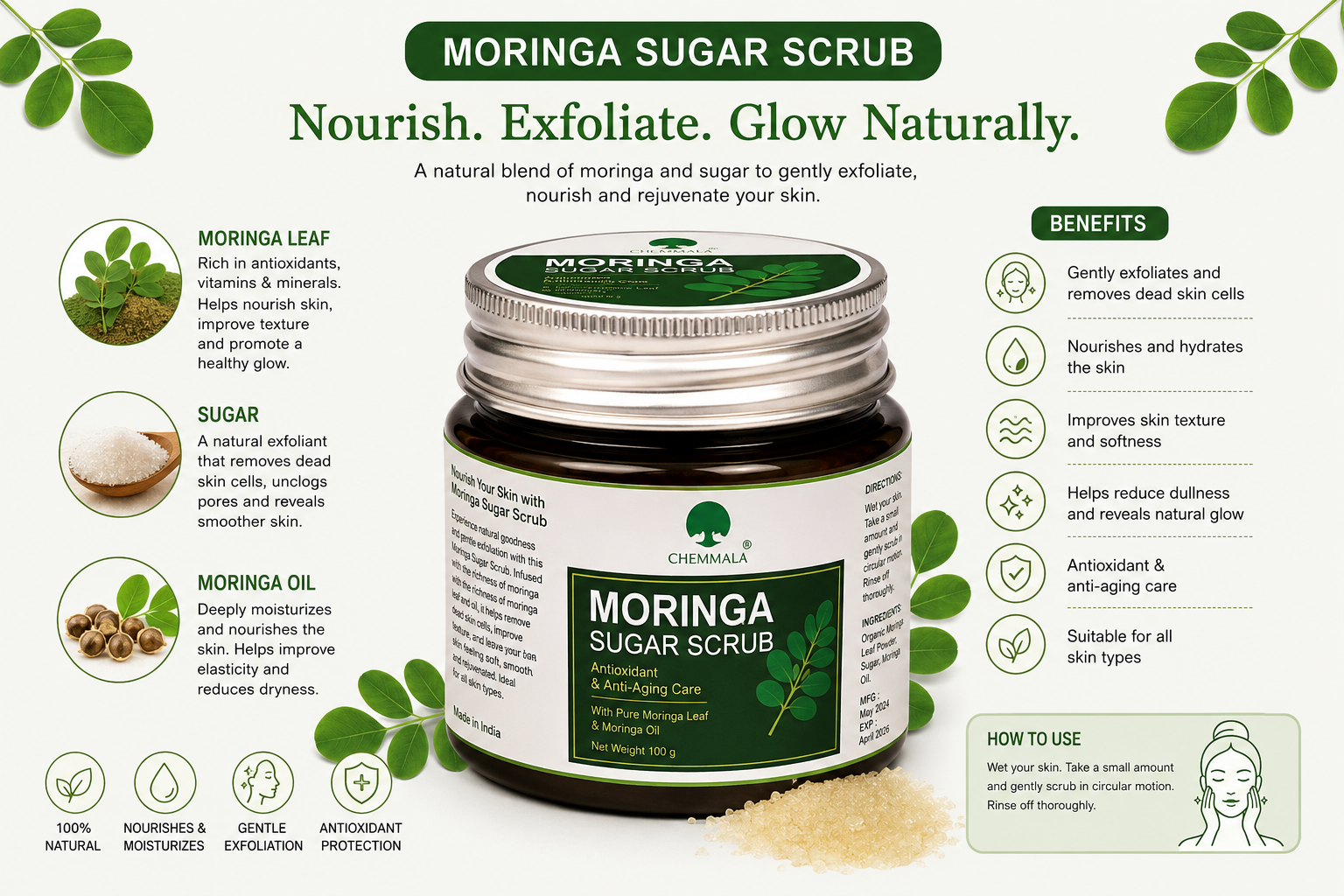 Chemmala Moringa Body Sugar Scrub