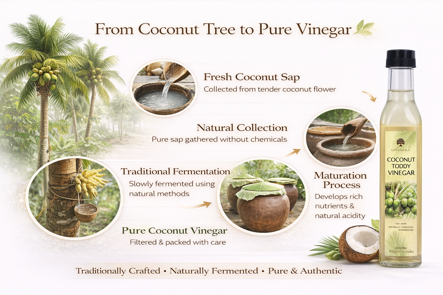 Chemmala Coconut Toddy Vinegar – 100% Natural & Raw | Unfiltered | Supports Digestion & Gut Health | Traditional Fermented Coconut Vinegar