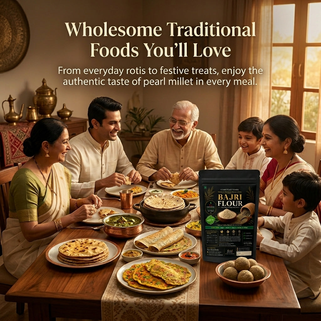 Curryfeast Bajri Flour (Pearl Millet Flour) 1kg | Naturally Gluten Free | Rich in Dietary Fiber | Make Traditional Bhakri & Roti | Easy to Digest | No Preservatives | Prepared from Whole Bajra Grain
