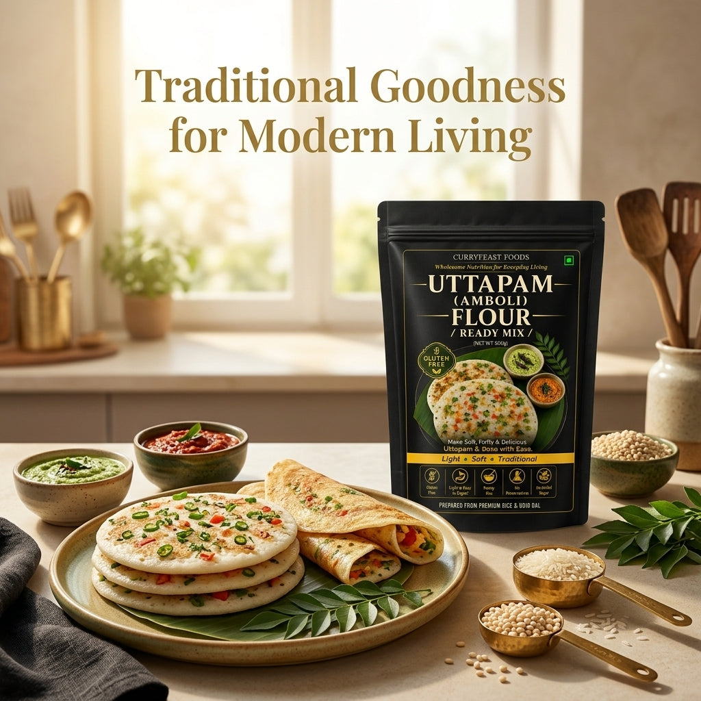 Curryfeast Uttapam (Amboli) Flour Ready Mix | Gluten Free Rice & Udid Dal Mix | Make Soft Fluffy Uttapam, Amboli & Dosa | Easy to Digest Traditional Breakfast Mix | 500g