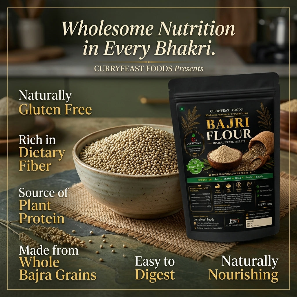 Curryfeast Bajri Flour (Pearl Millet Flour) 1kg | Naturally Gluten Free | Rich in Dietary Fiber | Make Traditional Bhakri & Roti | Easy to Digest | No Preservatives | Prepared from Whole Bajra Grain