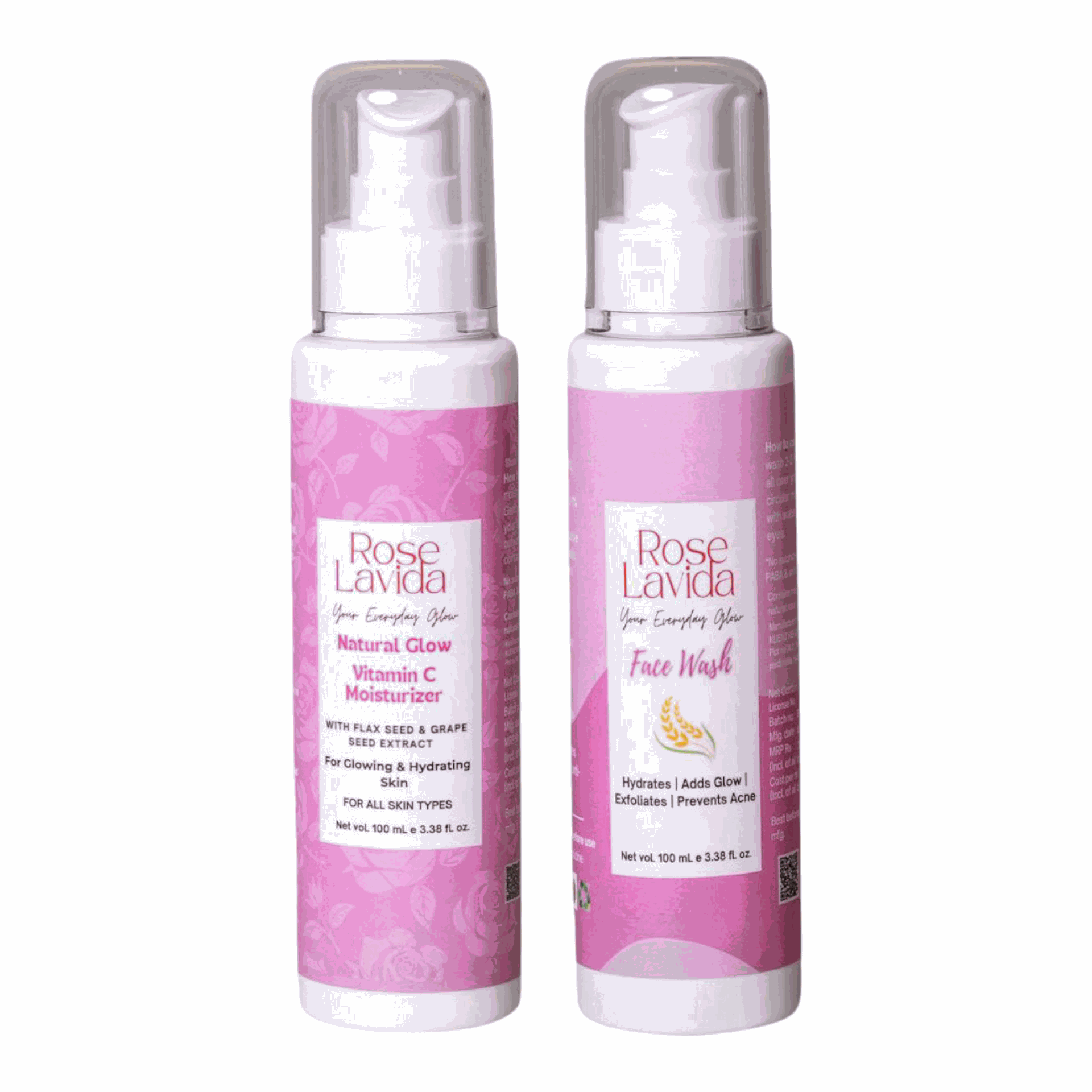 Rose Lavida Ayurvedic Rice Aloe Radiance Cleanser + Natural Glow Vitamin C Face Moisturizer | With 8 Plant Herbs | Gentle Non-drying Cleanser, Deeply Hydrating Moisturizer | Nature's Glow Combo | For All Skin Types