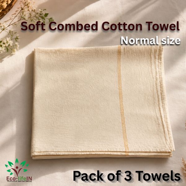 Eco life Undyed and Unbleached Soft Pure Cotton Bath Towel -  Pack of 3