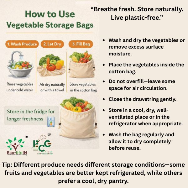 Eco-life Vegetable Storage Cotton Bag - Pack of 10 Bags