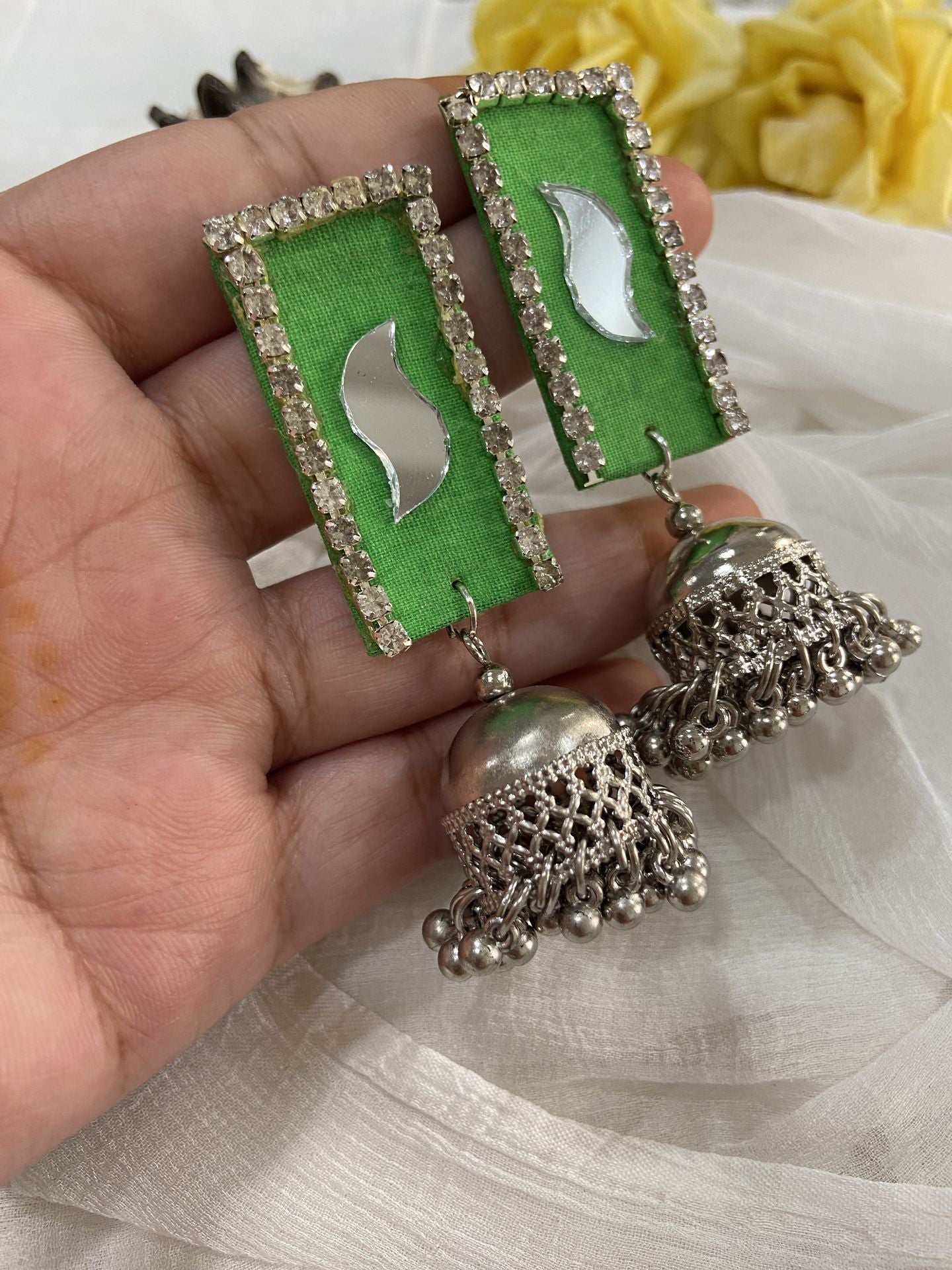 Pista Green Color American Diamond Earrings (ADE445PGRN)