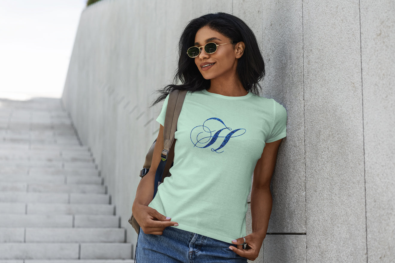 Mint with Blue Sparkle H Woman Tee