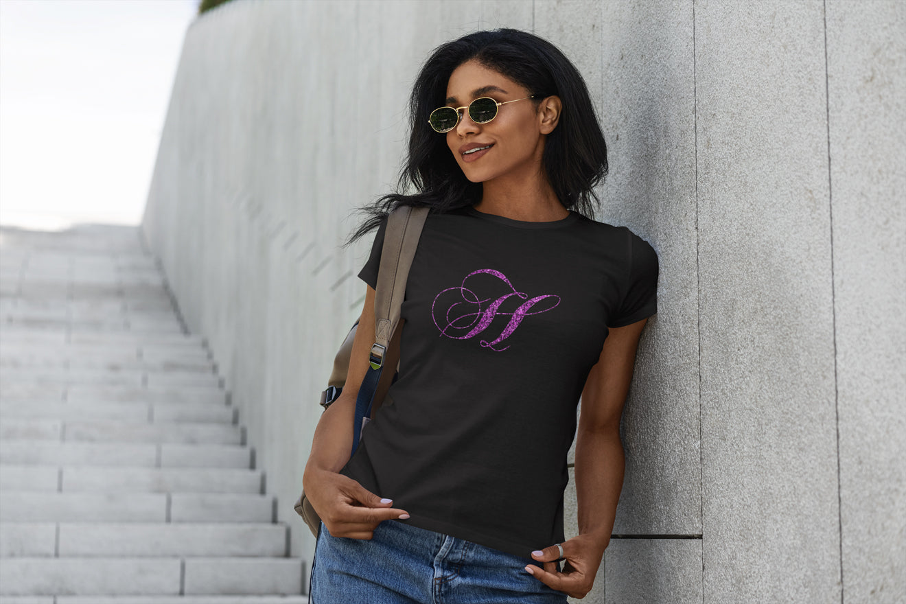 Black with Pink Sparkle H Woman Tee