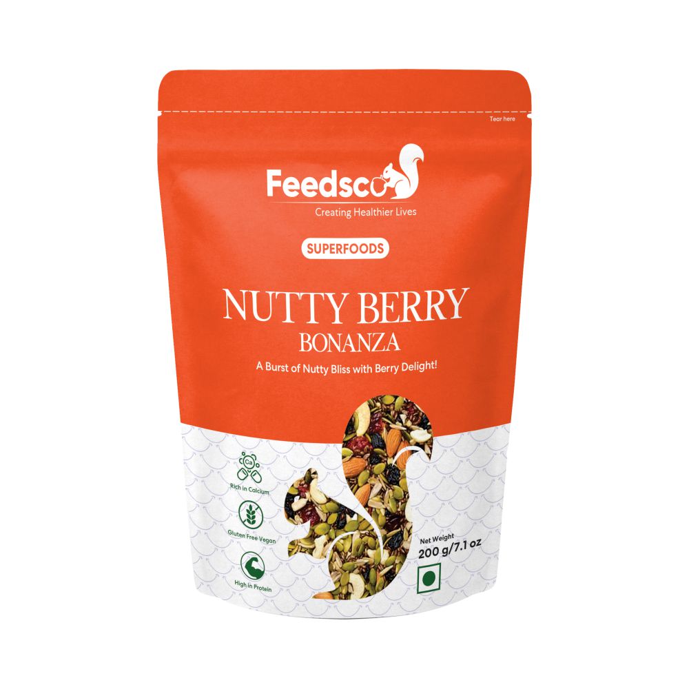 Feedsco Nutty Berry Bonanza Mixed Nuts, Seeds, and Berries , Nutritious Nutmix |Healthy Snacks 200g, (Pack of 1)