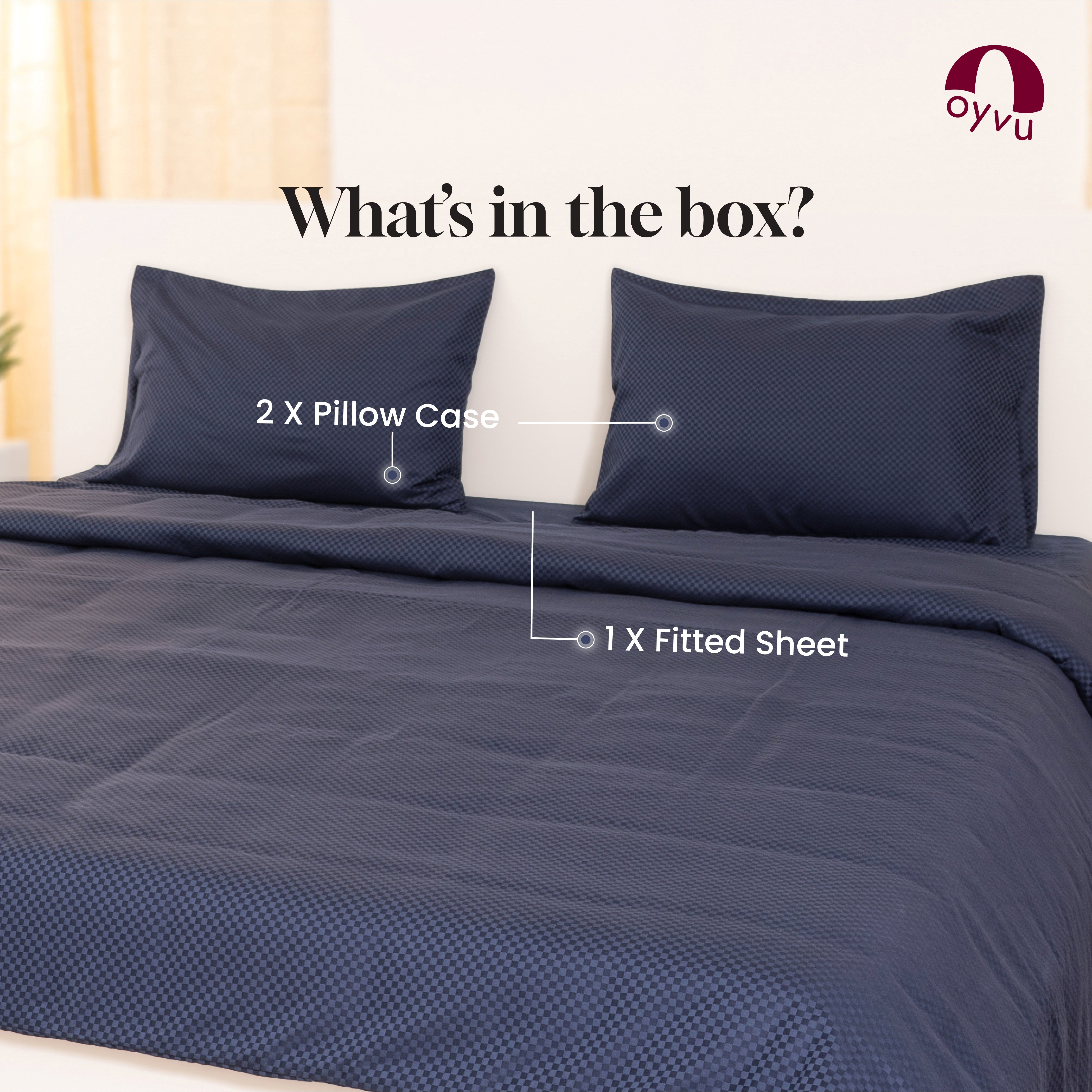 Outer space, 400 TC, 5mm Checks, Vegan Silk Blend Bedsheet Set
