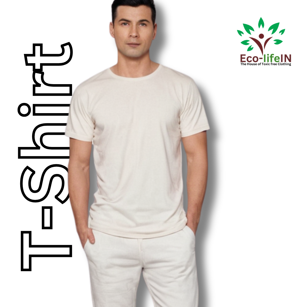 Eco life Toxic free Undyed and Unbleached Pure Cotton Round Neck T-Shirt Half Sleeve