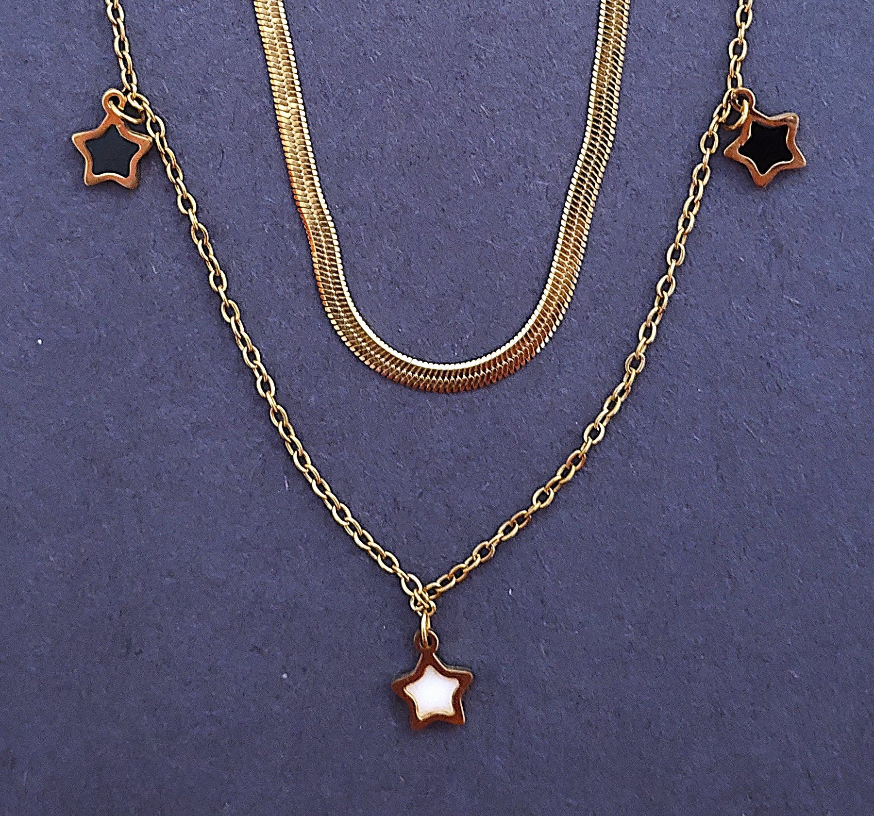 BeYoou.Bling Anti-Tarnish Waterproof Stainless Steel Double Layered Star Charm Necklace for Women